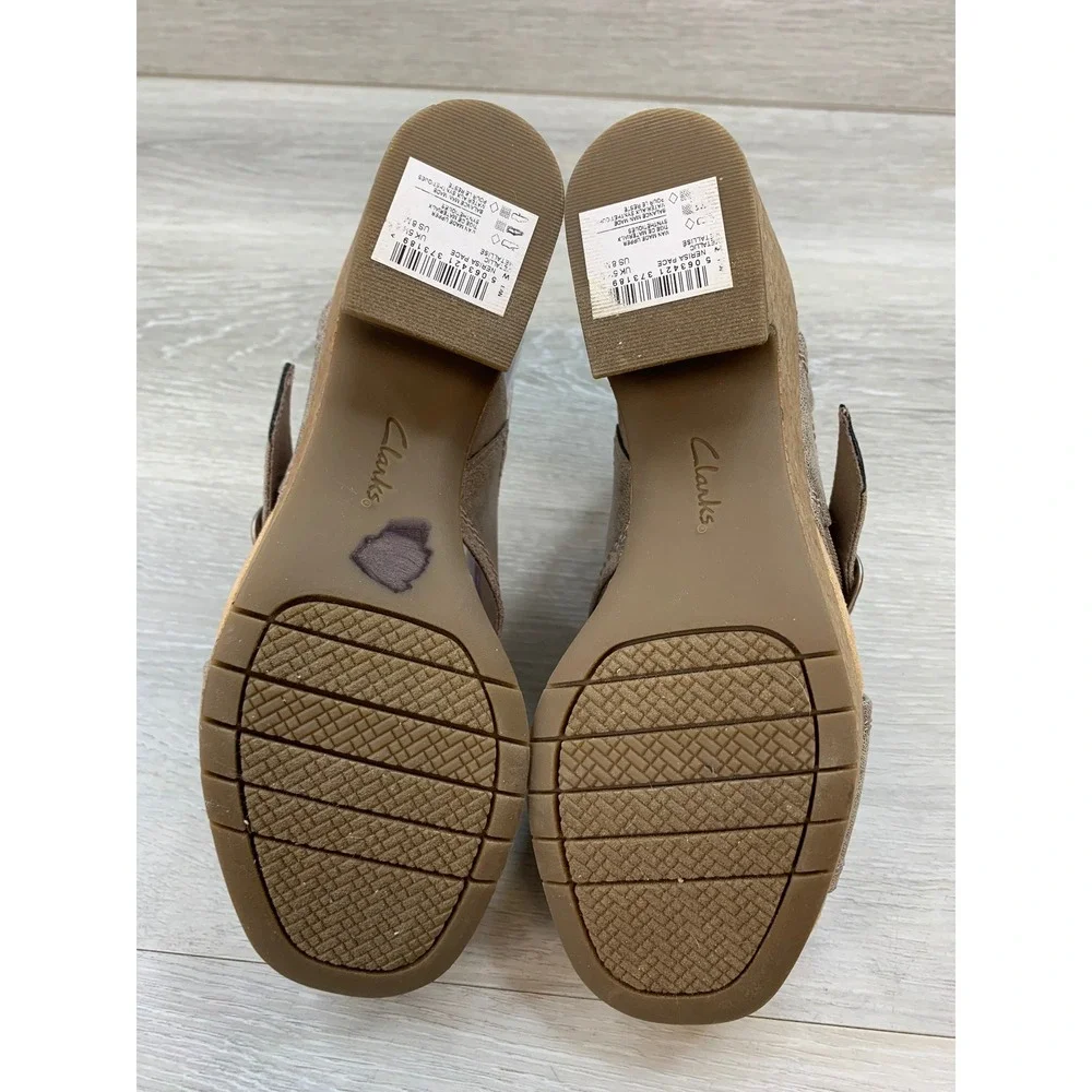 Clarks Nerisa Women's Sandals Metallic Pewter Cork Wedge 8‎ Comfort Shoes